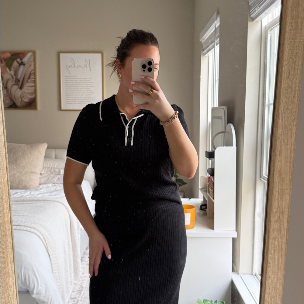 Elegant Black Dress with White Trim